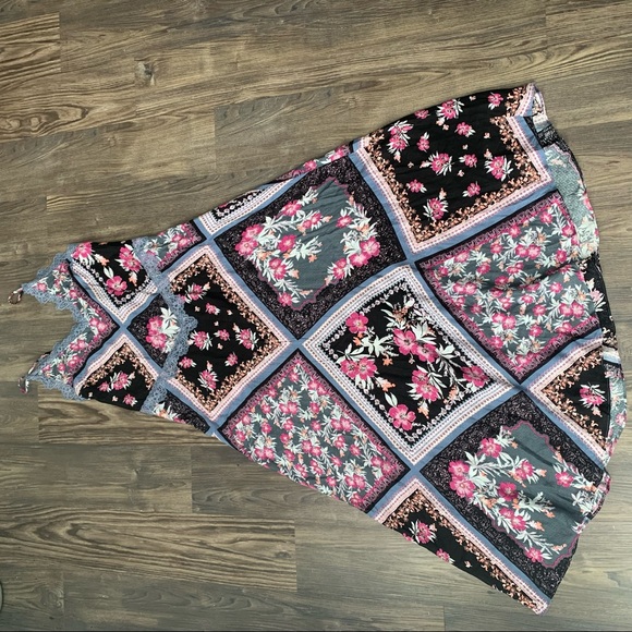 Free People NWT Black Floral Graphite Combo Maxi Slip Dress with Lace Detail - Picture 6 of 15